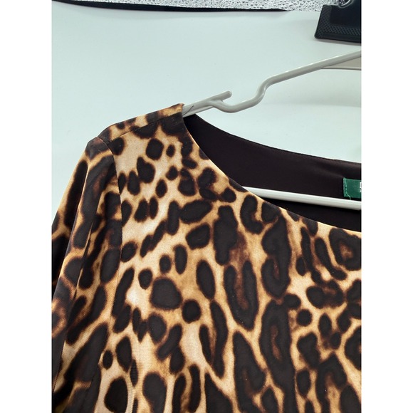 Lauren Ralph Lauren Leopard Print Dress Size 14W Ruched Midi Career - Picture 10 of 15